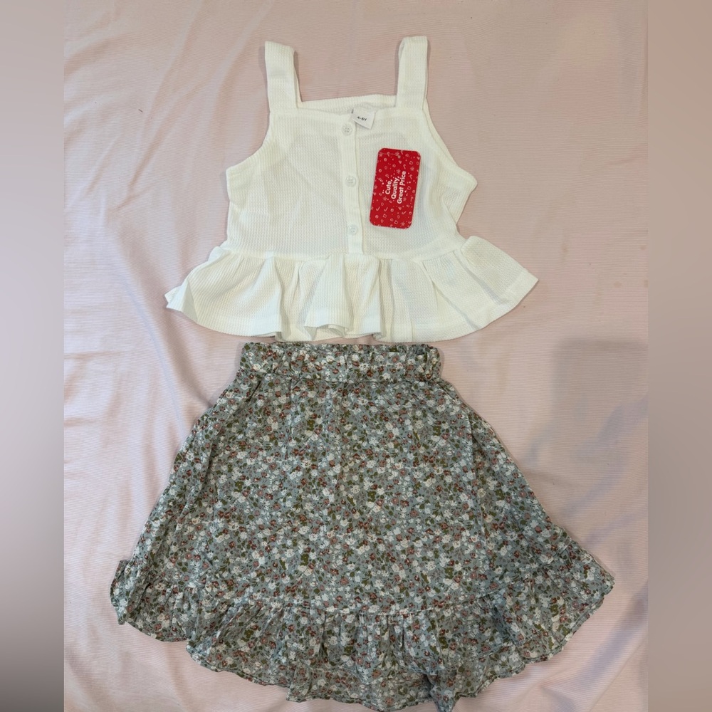 PatPat White and Floral Kids Matching Set